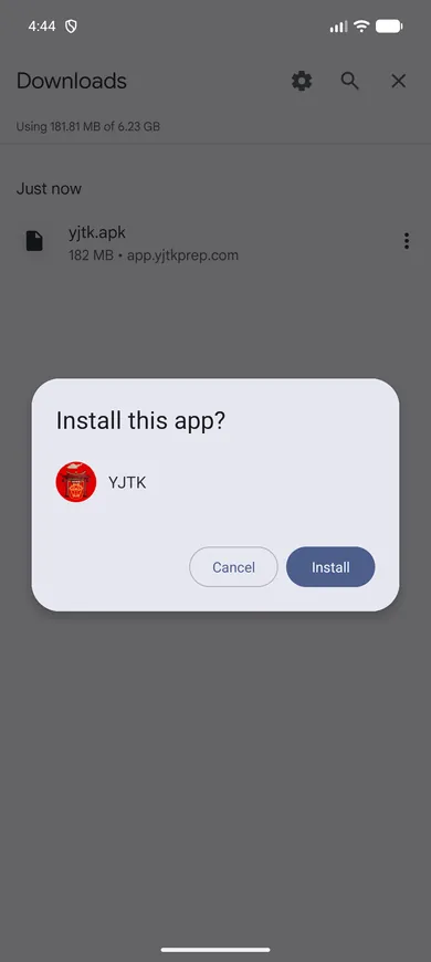 Android asking to install YJTK